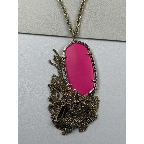 Kendra Scott Rayne Tassel Necklace 30" Gold Tone Chain Neon Pink Pendant - Picture 5 of 10